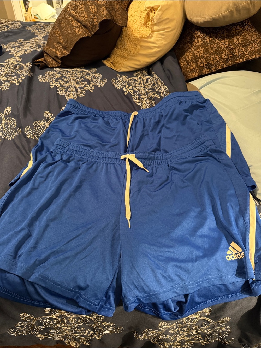 adidas Royal Blue Athletic Shorts with Cream Drawstring
